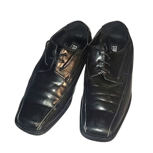 Boys Black Square-Toe Dress Shoes By Stacy Adams Size 4M All Man Made‎ Materials - Picture 1 of 6
